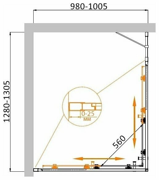 Душевой уголок (130х100) CEZARES MOLVENO MOLVENO-AH-21-100+30-C-Cr-IV